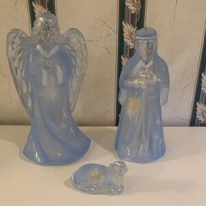 Blue Glass Nativity Figurines Set, 1st Edition, Fenton- 3 piece set